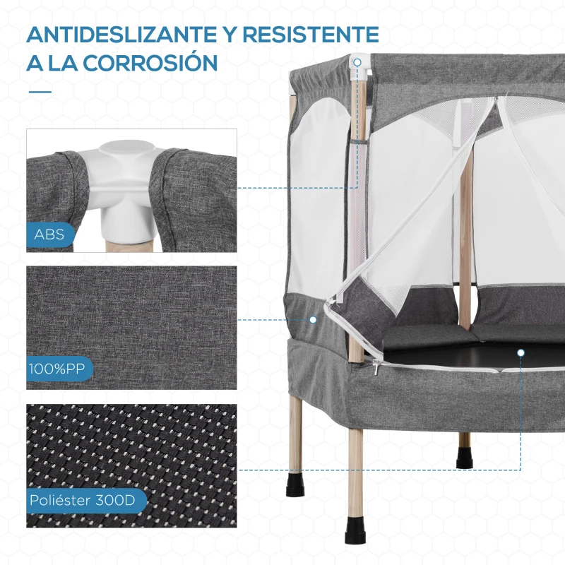 HOMCOM Cama Elástica para Niños de 3 Años Trampolín Infantil con Red de Seguridad para Interior Carga 80 kg 126x109x98 cm Gris
