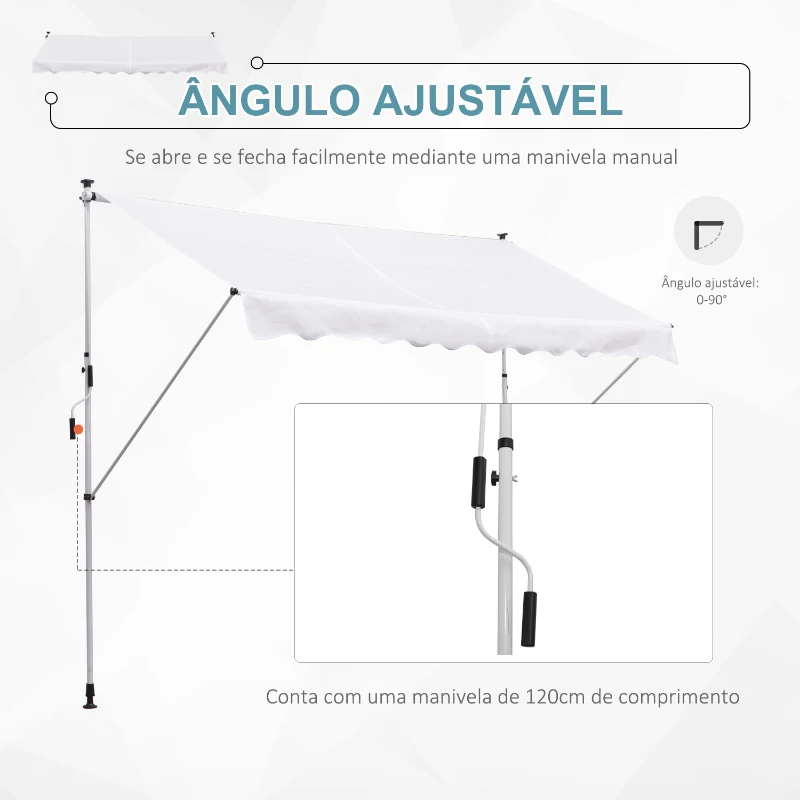 Outsunny Toldo Manual Retrátil para Exterior 300x150x170-280cm Toldo Enrolável Altura Ajustável com Manivela Proteção Solar para Terraço Balcão Jardim Branco