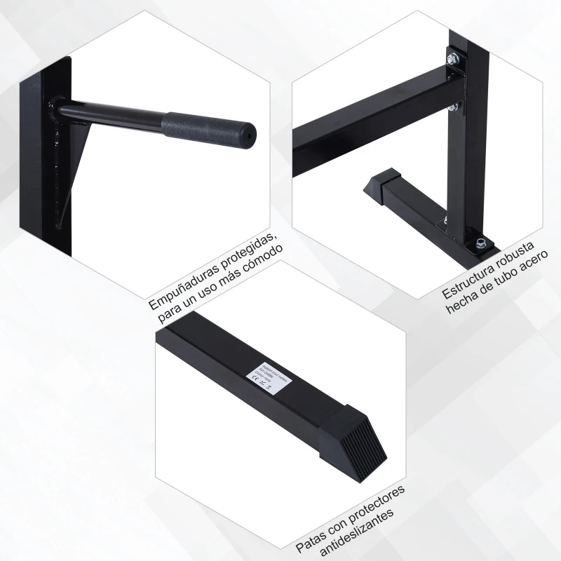 HomCom Estación Dip de Musculación - Negro Acero Hasta 120kg