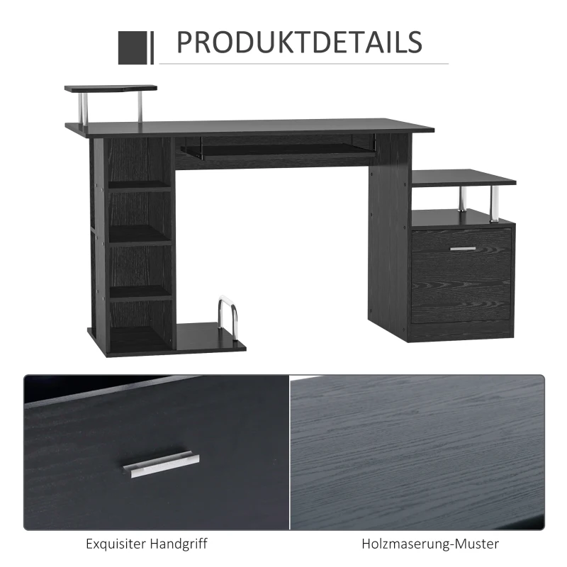 HOMCOM Computertafel bureau kantoortafel PC-tafel werktafel hout zwart