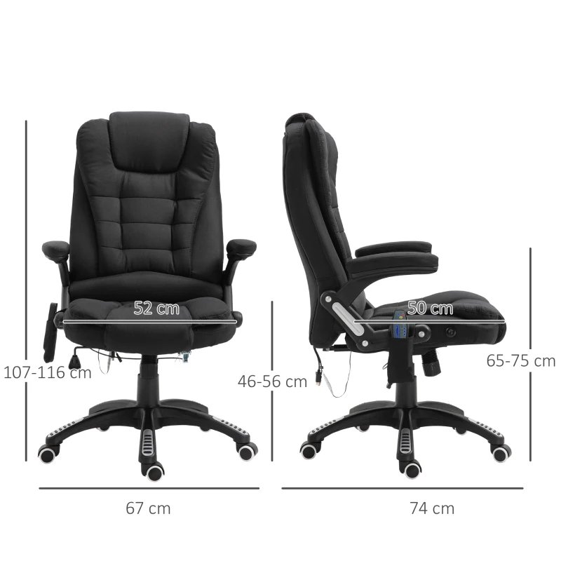 Vinsetto® kantoorstoel massagestoel draaistoel in hoogte verstelbaar 130° hoek linnen zwart 67 x 85 x 116 cm(m-3)