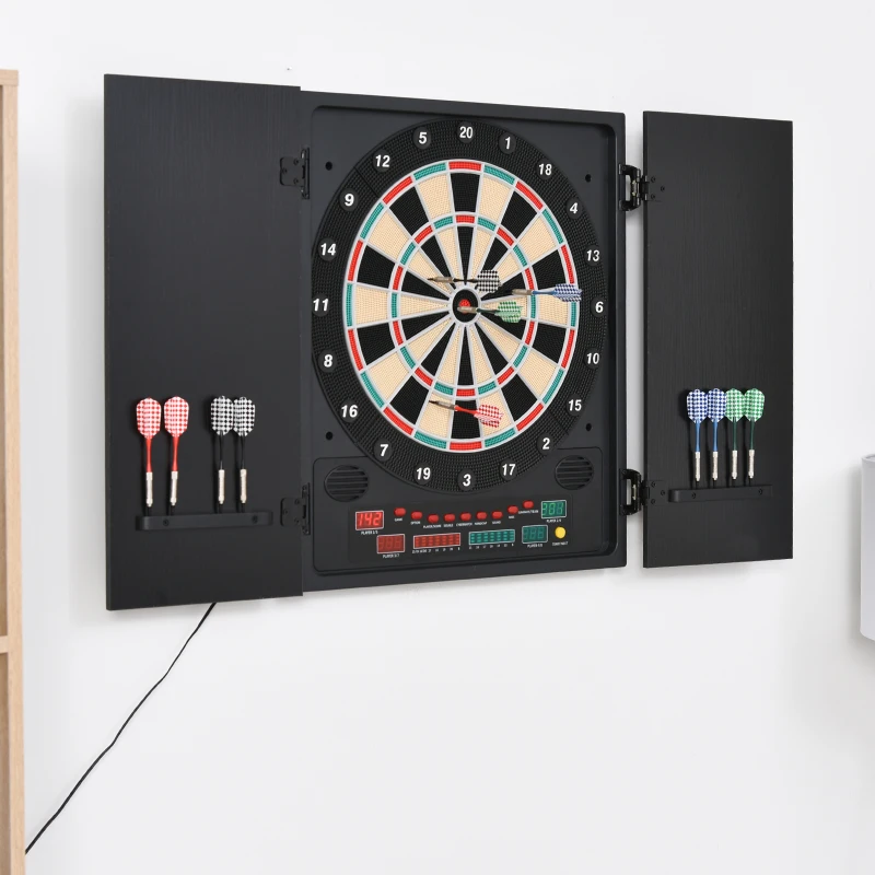HOMCOM Elektronische dartset dartbord dartschijf met 12 darts zwart + wit 8 spelers