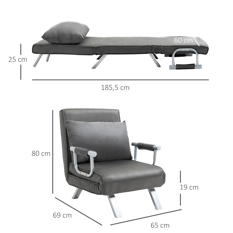 HOMCOM slaapbank met armleuningen slaapfauteuil logeerbed opklapbed chaise longue