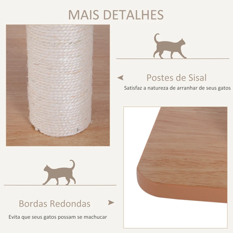 PawHut Árvore Arranhadora para Gatos de Madeira 71,5x49,5x120cm Torre para Gatos com Caverna Plataformas Postes Arranhadores de Sisal Almofadas de Pelúcia Suave e Bolas Suspensas Natural