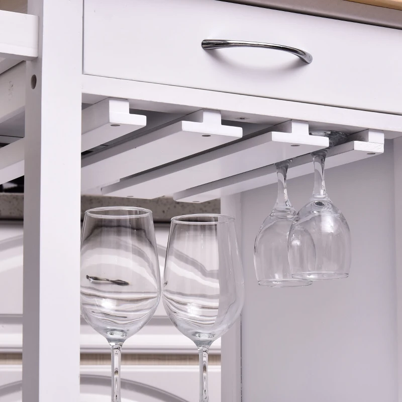 HOMCOM Keukentrolley serveerwagen rolwagen met glazenhouder kast wit hout