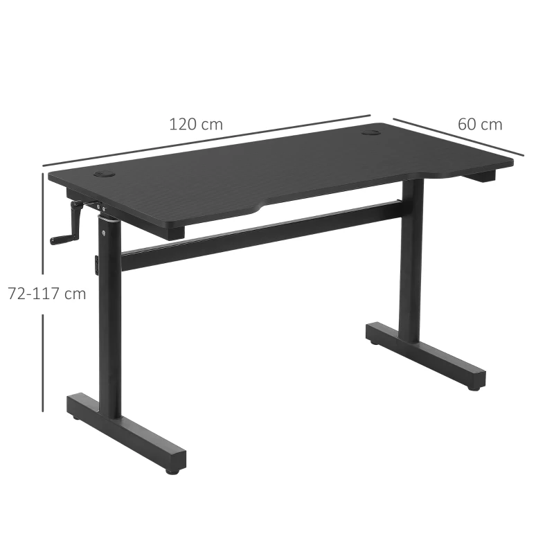 Vinsetto bureau computertafel in hoogte verstelbaar handkruk-lift sta-bureau kantoortafel verstelbare voetensteun metaal zwart 120 x 60 x 72-117 cm