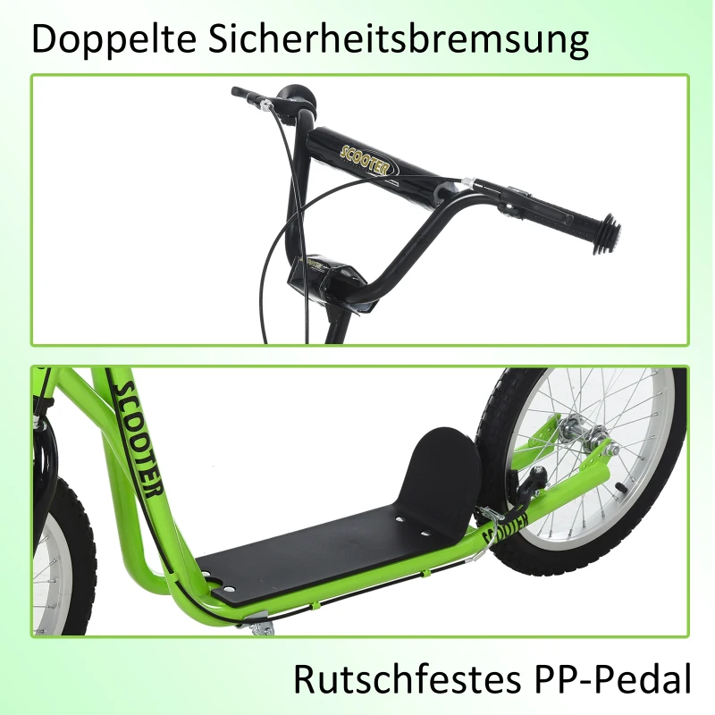 HOMCOM Kinderstep 5 Jaar, Verstelbare Kinderscooter Met Luchtbanden, Groente(m-5)