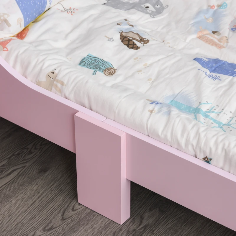 HOMCOM Kinderbett mit Prinzessinnen-Motiv mit Rausfallschutz für 3–6 Jahre, Mädchenbett, Holzbett für Kinderzimmer, Pappelholz, 143 x 73 x 60 cm