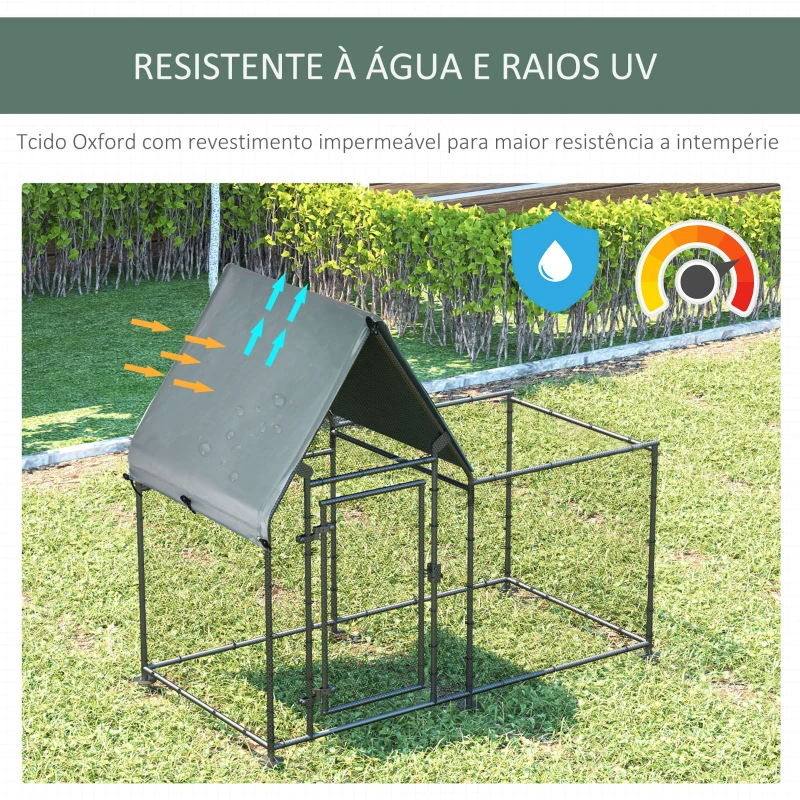 PawHut Galinheiro de Exterior Grande 200x105x172cm com Teto de Tecido de Oxford Gaiola de Aço Galvanizado para Galinhas Coelhos com Fechadura Prata