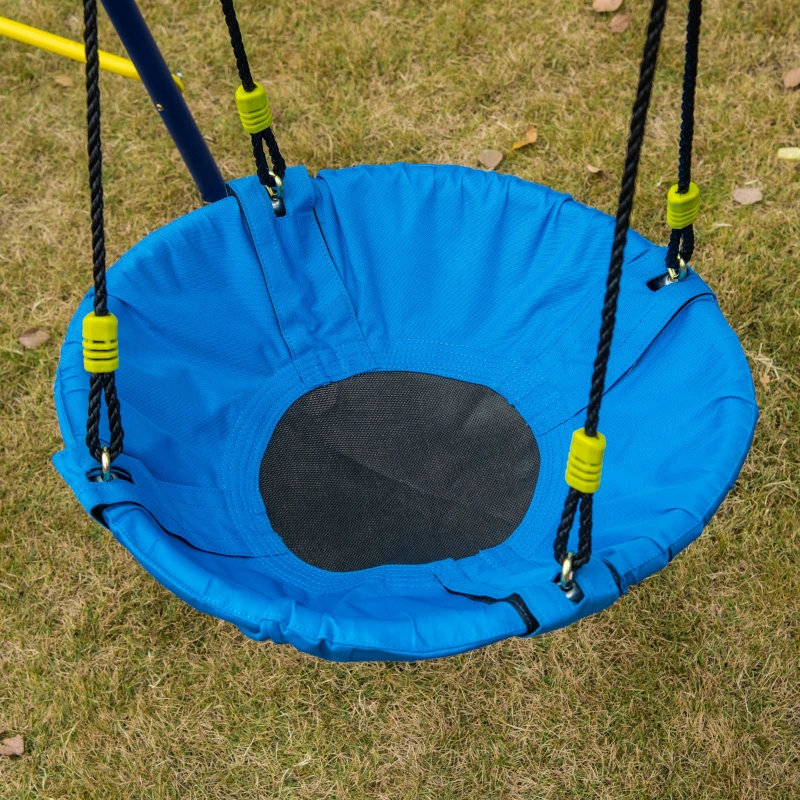 Outsunny huśtawka dziecięca huśtawka ogrodowa z metalową ramą huśtawka z siatki huśtawka na stelażu zestaw huśtawek huśtawka podwójna z drabinką wspinaczkową dla maks. 4 dzieci w wieku 3-10 lat 285 x 138 x 175 cm | Aosom