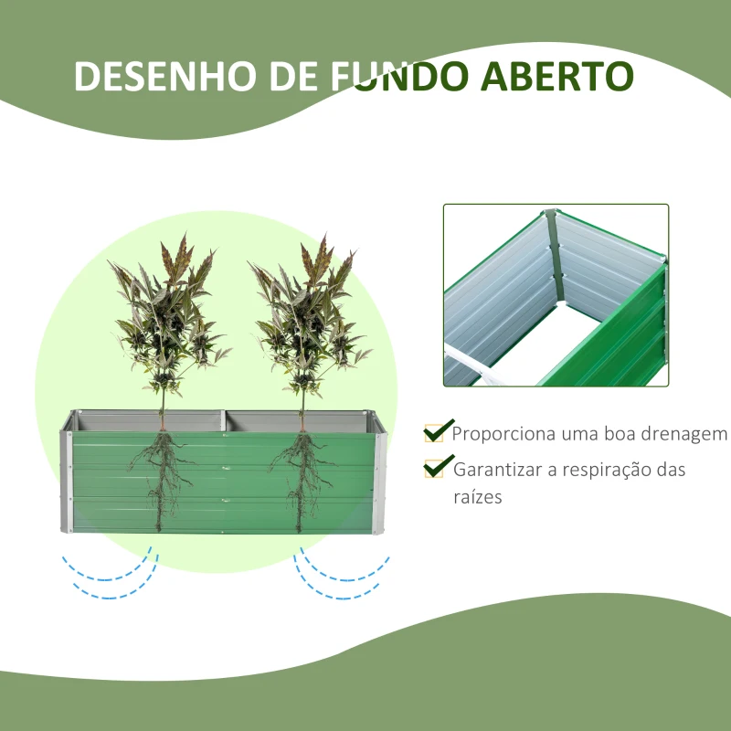 Outsunny Caixa de Plantio de Aço com Luvas Caixa de Plantio Retangular para Cultivos de Plantas Flores para Terraço Jardim Exterior  125x47x40cm Verde