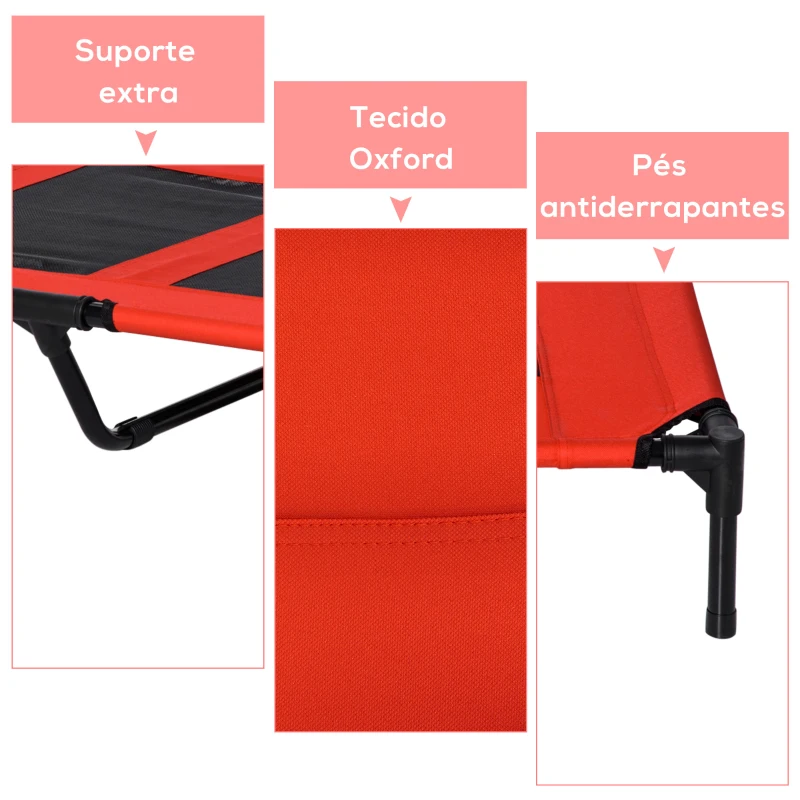 PawHut Cama Elevada para Cães Cama de Animais de Estimação com Malha Transpirável e Tecido Oxford para Exterior Interior Ar Livre Jardim Terraço 91,5x76,2x18cm Vermelho