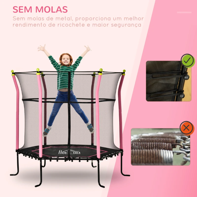 HOMCOM Trampolim para Crianças acima de 3 Anos Cama Elástica Infantil com Rede de Segurança e Estrutura de Aço para Interiores e Exteriores Carga 50kg Ø163,5x163,5 cm Rosa