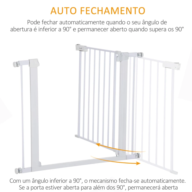PawHut Barreira de Segurança para Cães Animais de Estimação 75-96cm para Escadas Portas e Corredores com Fechamento Automático Altura 76cm Branco