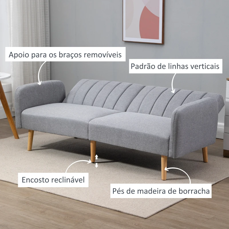 HOMCOM Sofá Cama de 2 Lugares com Encosto Ajustável em 3 Posições Apoio para os Braços Desmontável e Pés de Madeira Sofá Duplo Moderno para Sala de Estar Escritório 173x75x73cm Cinza
