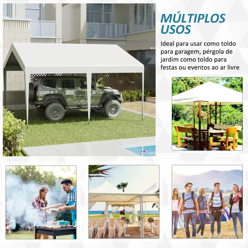 Outsunny Tenda de Garagem para Carros 4x4m Portátil Impermeável Tenda de Jardim Pátio Exterior com Acessórios para Eventos Festas Metal Galvanizado Branco