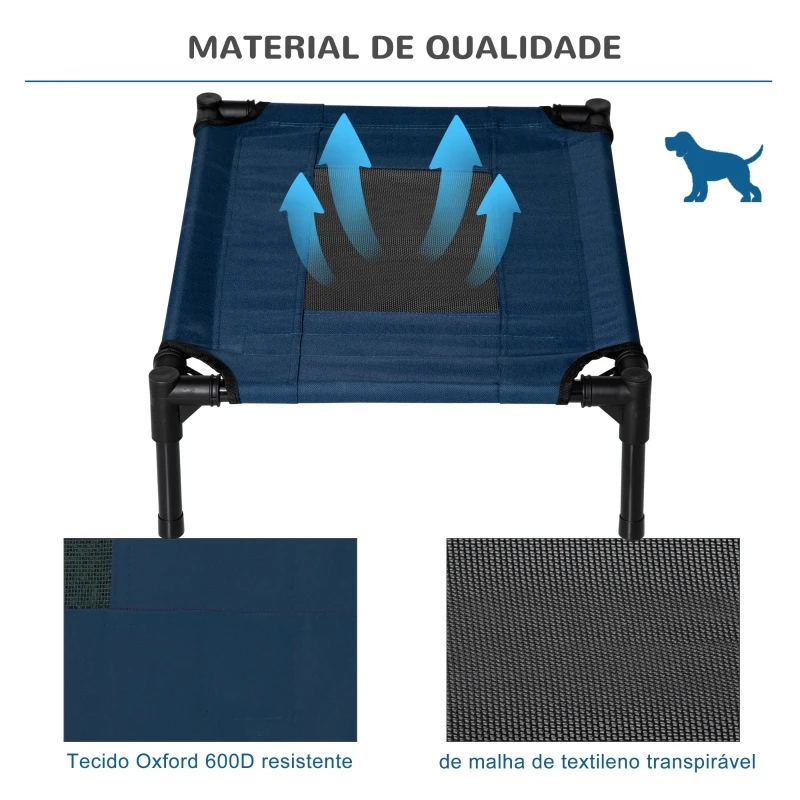 PawHut Cama para Animais de Estimação Cama Elevada para Cães Gatos Portátil Tecido Transpirável para Exterior Interior 64x46x18cm Azul
