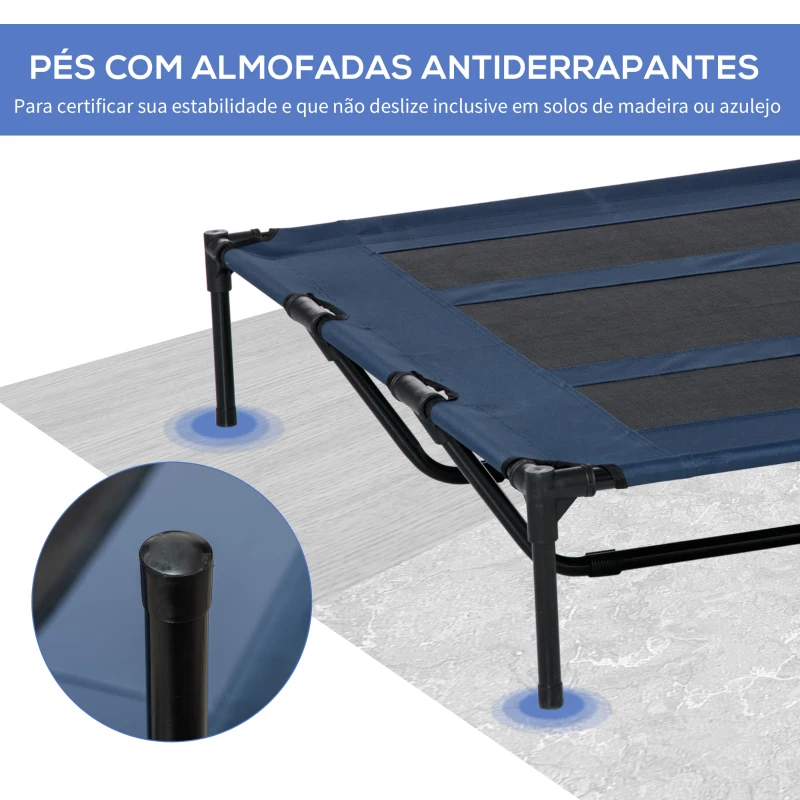PawHut Cama para Animais de Estimação Cama Elevada para Cães Gatos com Tecido Transpirável para Dormir Relaxar Exterior Jardim Terraço 122x91x23cm Azul