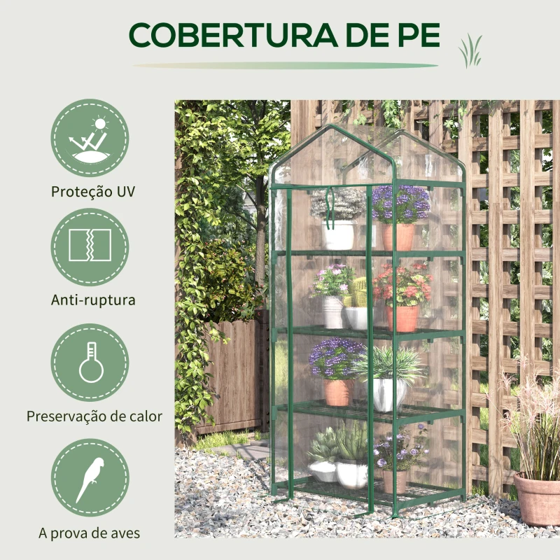 Outsunny Estufa de Jardim com 4 Prateleiras e Cobertura de PVC Estufa de Aço para Cultivo de Plantas Flores 70x50x160cm Transparente