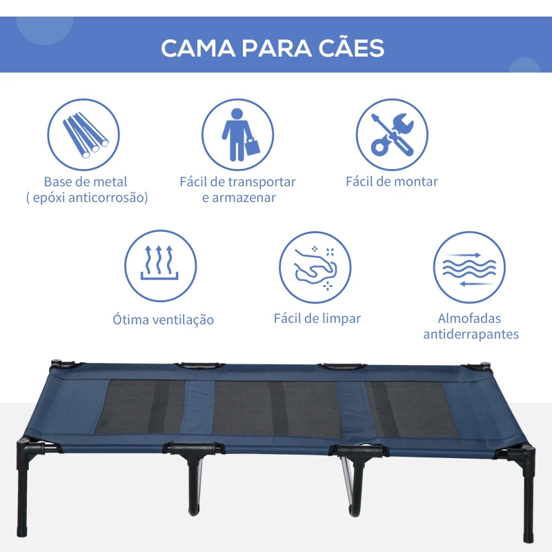 PawHut Cama para Animais de Estimação Cama Elevada para Cães Gatos com Tecido Transpirável para Dormir Relaxar Exterior Jardim Terraço 122x91x23cm Azul