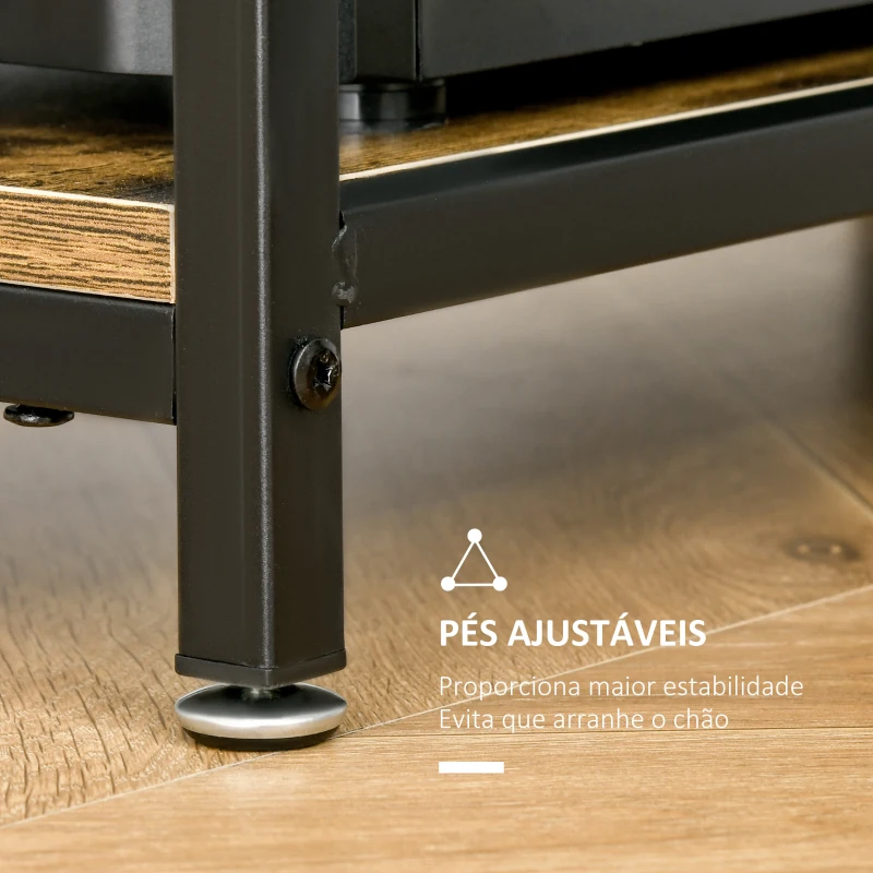 HOMCOM Secretária Estilo Industrial com Prateleiras Estrutura de Metal e Madeira para Estúdio Casa Escritório 120x60x75cm Marrom Rústico