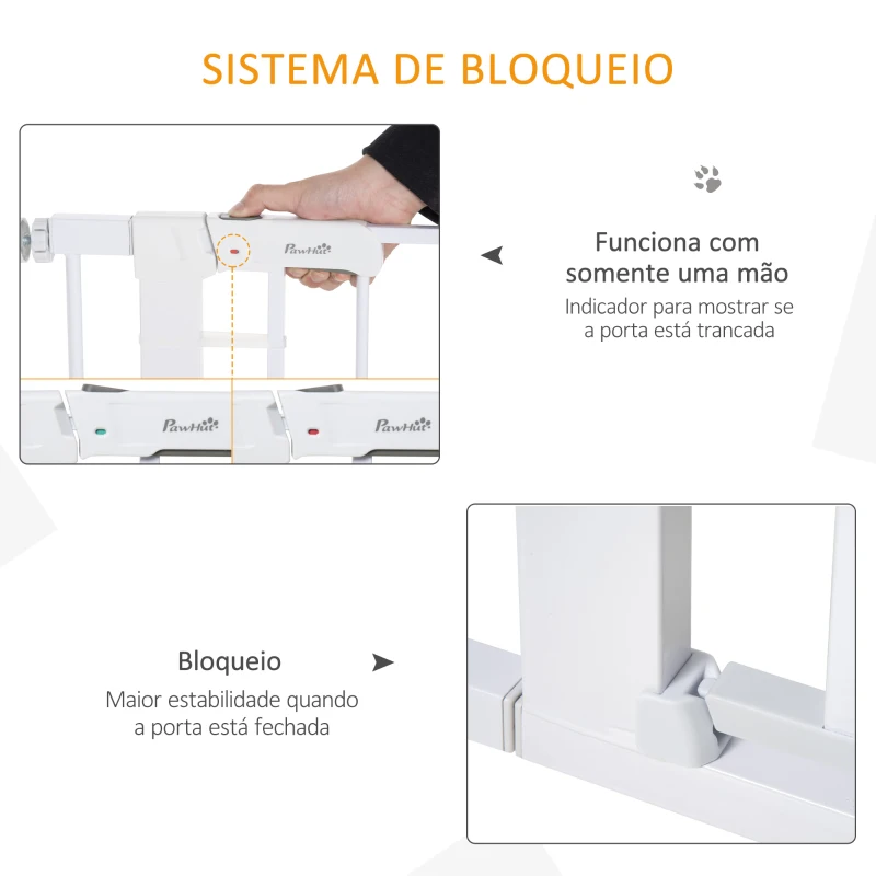 PawHut Barreira de Segurança para Cães Animais de Estimação 75-96cm para Escadas Portas e Corredores com Fechamento Automático Altura 76cm Branco