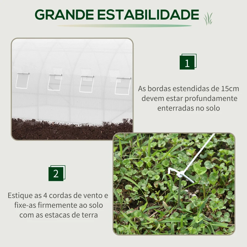 Outsunny Estufa de Túnel 600x300x200cm com Porta Enrolável 12 Janelas Cobertura de PE 140g/m² e Metal Galvanizado para Cultivos de Plantas Verduras Branco