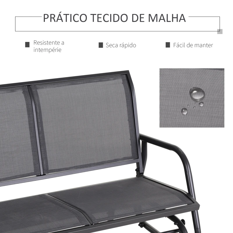 Outsunny Baloiço de 2 Lugares Cadeira de Balanço de JardimTubo de Metal e Tecido de Textilene para Exteriores Carga Máx. 200 kg 120x70x85 cm Cinza