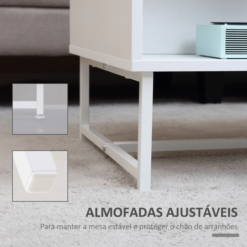 HOMCOM Mesa de Centro com Gaveta Prateleira Aberta e Pés Elevados de Metal Mesa de Café Nordica para Sala de Estar Dormitório 100x50x40cm Branco e Carvalho