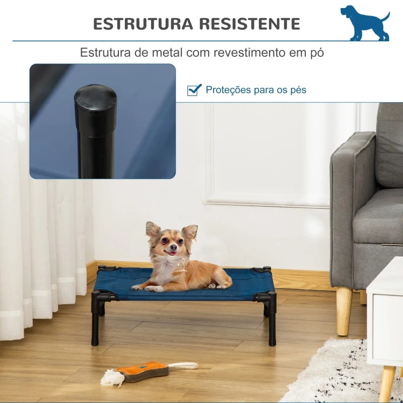 PawHut Cama para Animais de Estimação Cama Elevada para Cães Gatos Portátil Tecido Transpirável para Exterior Interior 64x46x18cm Azul