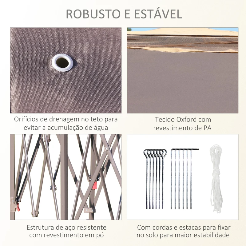 Outsunny Tenda Dobrável Exterior 4,05x3,4x2,85m com Altura Ajustável Pérgola de Jardim Hexagonal com Teto Duplo Mosquiteiras Removíveis e Bolsa de Transporte para Festas Bege