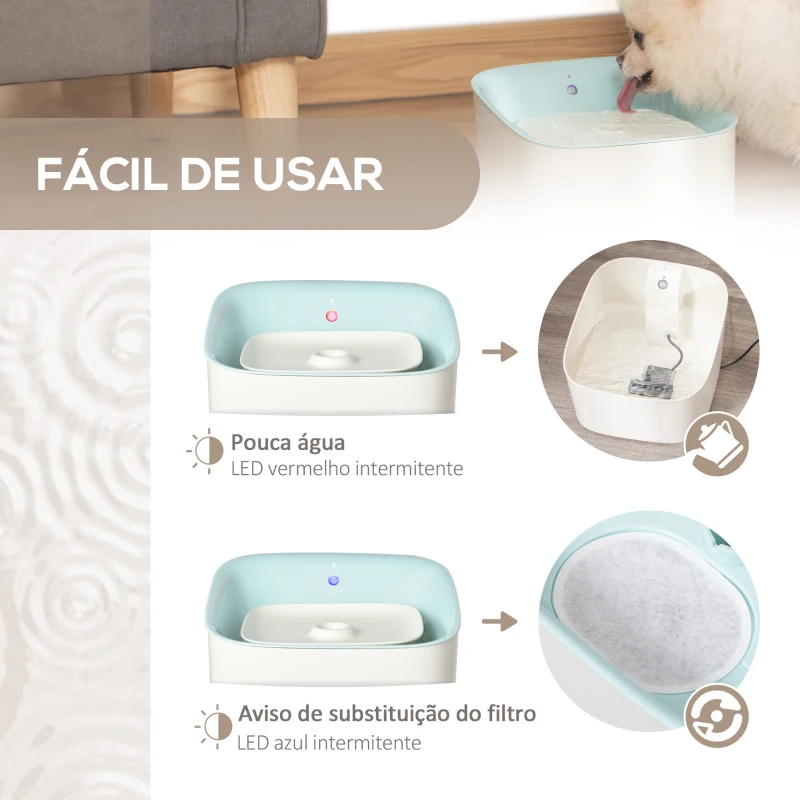 PawHut Dispensador de Água para Gatos 3L Fonte de Água Automática para Cães e Gatos com Sensor Infravermelho 3 Modos e Luz Indicadora LED 21x20x18cm Branco e Azul