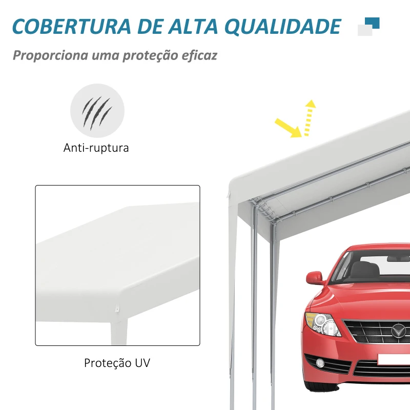 Outsunny Tenda de Garagem para Carros 4x4m Portátil Impermeável Tenda de Jardim Pátio Exterior com Acessórios para Eventos Festas Metal Galvanizado Branco