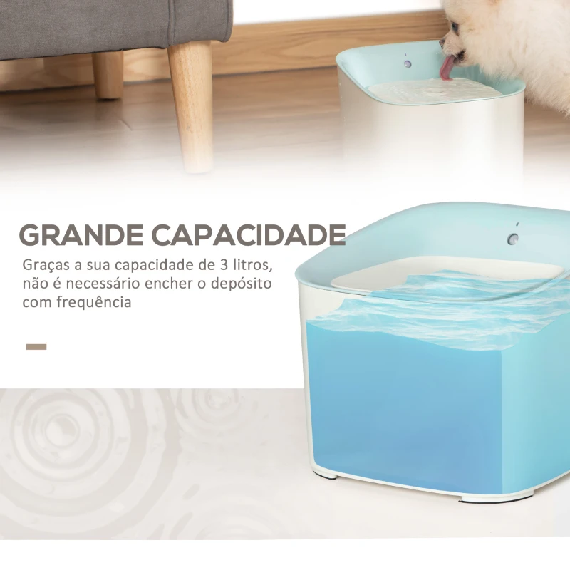 PawHut Dispensador de Água para Gatos 3L Fonte de Água Automática para Cães e Gatos com Sensor Infravermelho 3 Modos e Luz Indicadora LED 21x20x18cm Branco e Azul