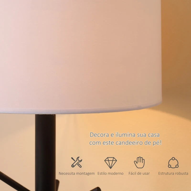 HOMCOM Candeeiro de Pé com Ganchos para Bolsa Chapéus Ecrã de PE Suporte para Lâmpada E27 Máx. 40W e Interruptor de Pé Moderno para Sala de Estar Dormitório Ø38x158cm Branco e Preto