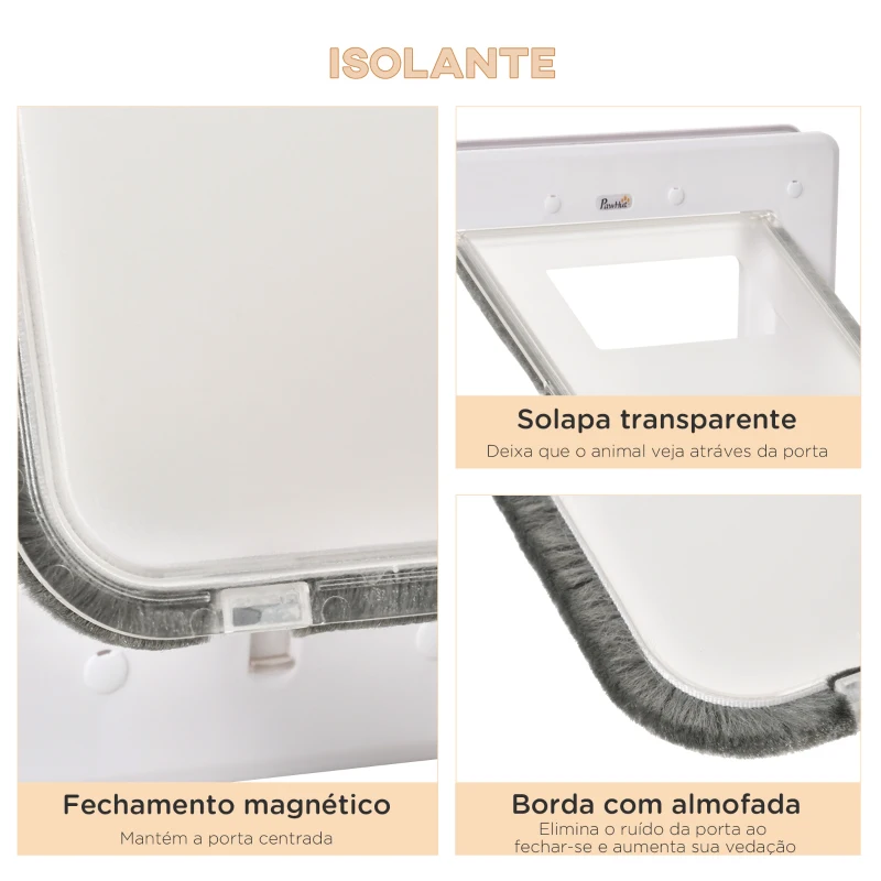 PawHut Porta para Cães e Gatos com Fechadura Magnética 2 Vias de Sistema de Bloqueio Porta para Animais de Estimação para Entrada e Saída Fácil de Instalar 31,5x5,5x39cm  Branco