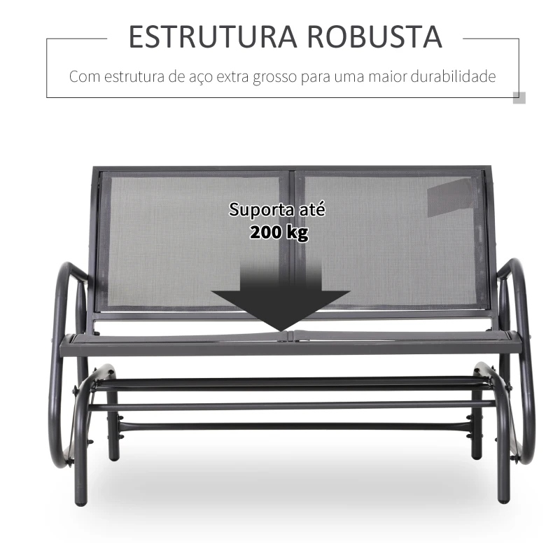 Outsunny Baloiço de 2 Lugares Cadeira de Balanço de JardimTubo de Metal e Tecido de Textilene para Exteriores Carga Máx. 200 kg 120x70x85 cm Cinza