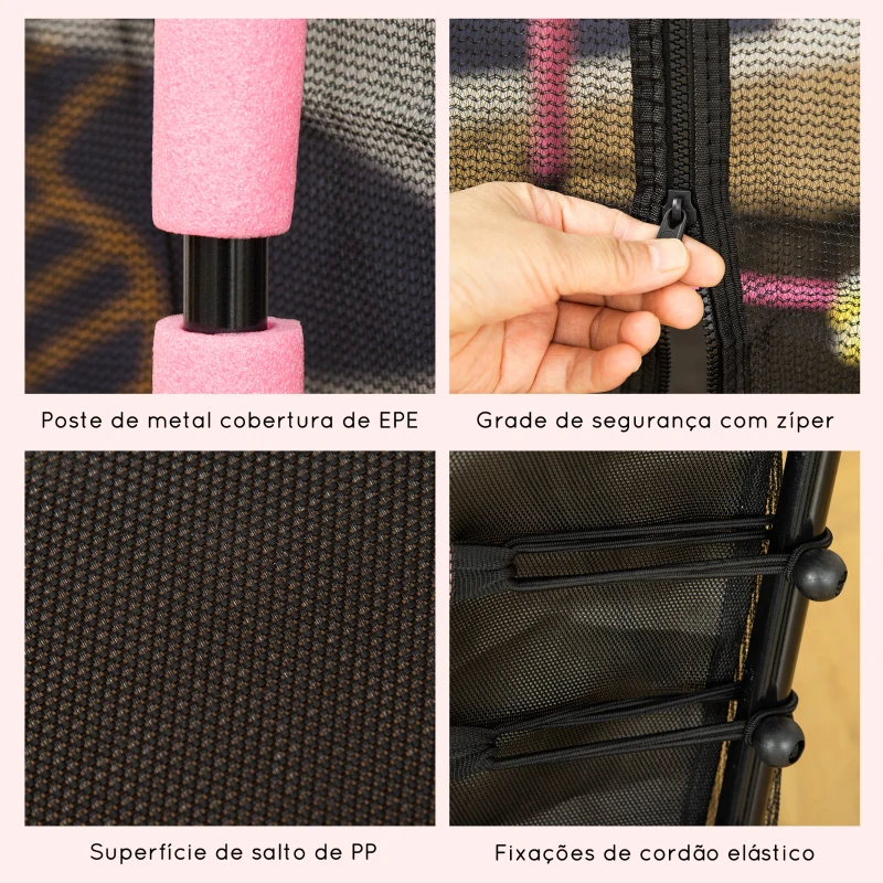 HOMCOM Trampolim para Crianças acima de 3 Anos Cama Elástica Infantil com Rede de Segurança e Estrutura de Aço para Interiores e Exteriores Carga 50kg Ø163,5x163,5 cm Rosa
