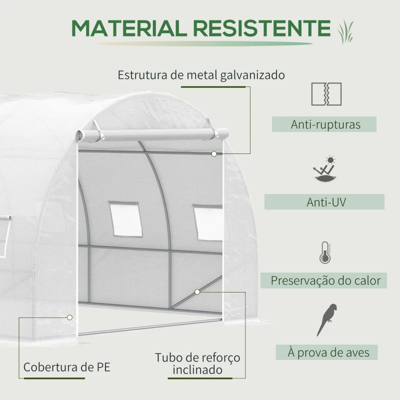 Outsunny Estufa de Túnel 600x300x200cm com Porta Enrolável 12 Janelas Cobertura de PE 140g/m² e Metal Galvanizado para Cultivos de Plantas Verduras Branco