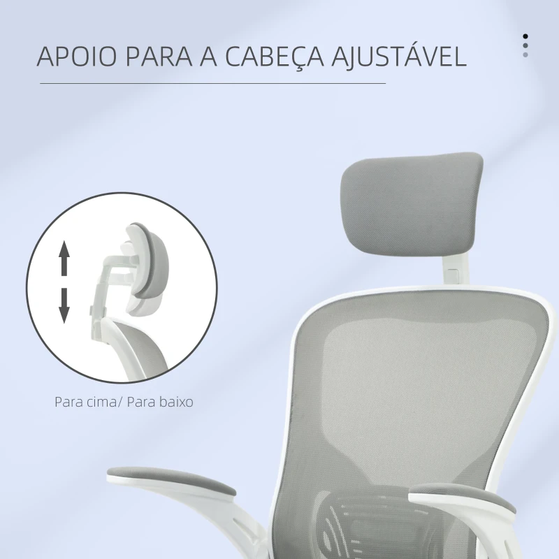 Vinsetto Cadeira de Escritório de Malha Ergonómica Cadeira de Escritório com Altura Ajustável Apoio para os Braços Dobrável Apoio para a Cabeça e Suporte Lombar Ajustáveis 65x64x114-122cm Cinza