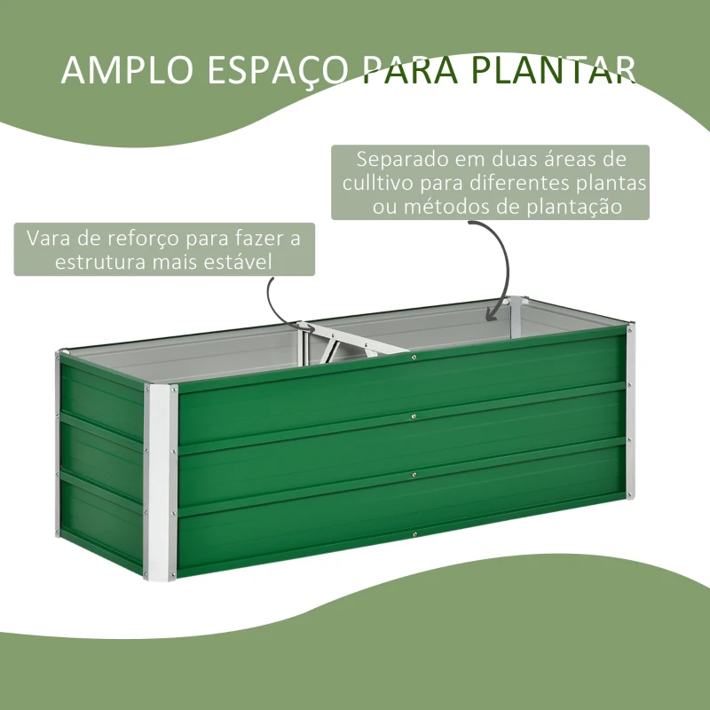 Outsunny Caixa de Plantio de Aço com Luvas Caixa de Plantio Retangular para Cultivos de Plantas Flores para Terraço Jardim Exterior  125x47x40cm Verde