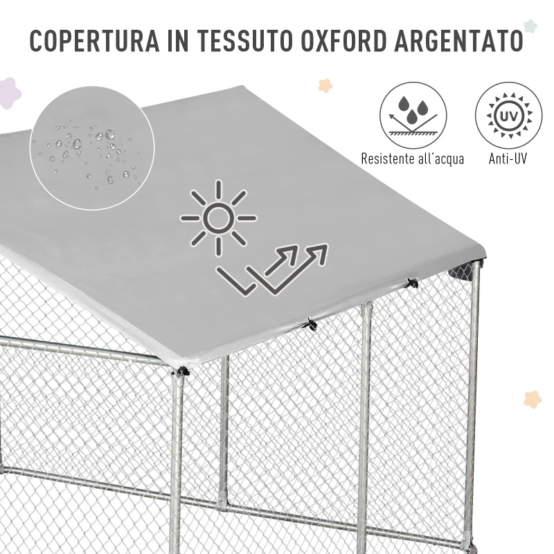 PawHut Recinto per Cani da Esterno, Recinto per Animali con Copertura Impermeabile 230x230x172cm