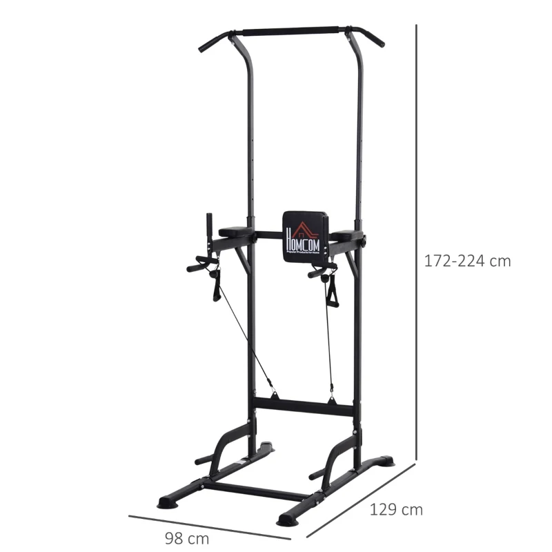 HOMCOM Stazione Fitness Multifunzione Power Tower per Allenamento a Casa Professionale Portata 120kg 129x98x172-224cm