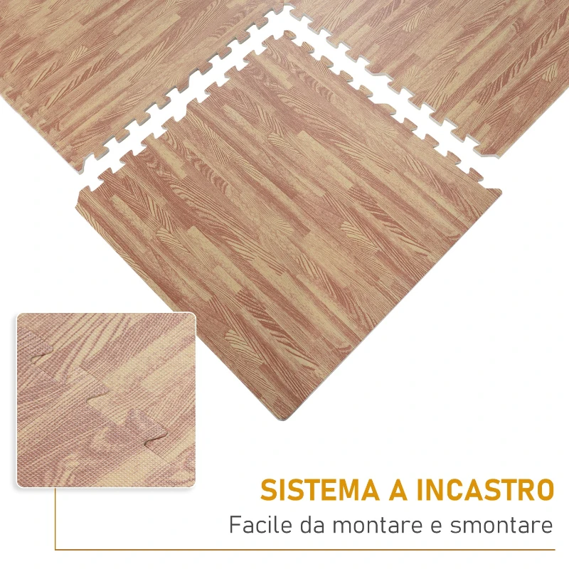 Homcom Tappeto Puzzle Antiscivolo Effetto Legno in EVA Set da 16 Pezzi da 60x60cm, Tappeto Fitness e Gioco