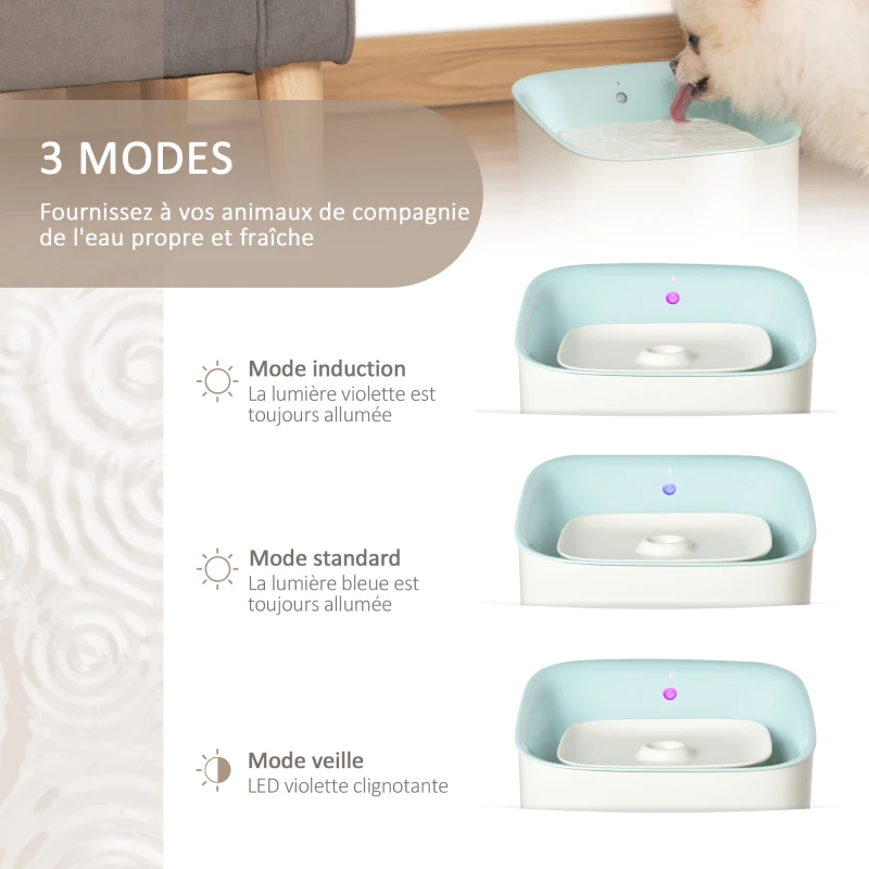 Pawhut Fontaine à Eau pour Chat Chien 3L Distributeur Eau pour Chat capteur infrarouge induction LED 3 modes ABS bleu blanc