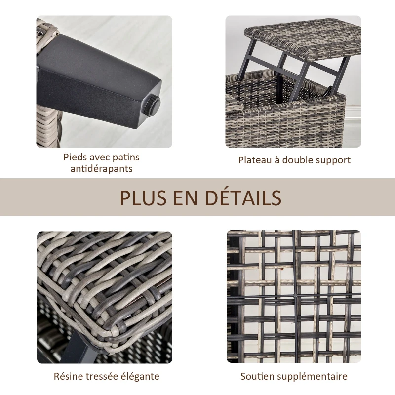 Table basse relevable de jardin résine tressée