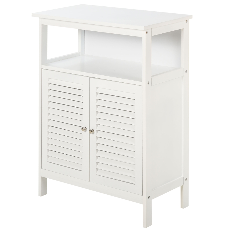 Kleankin Mobiletto da Bagno Impermeabile con 2 Ripiani e Armadietto MDF Bianco