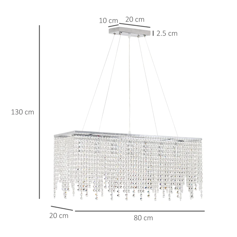 HOMCOM Lampadario Moderno a Gocce, 128 Pendenti in Cristallo e Base in Metallo, 7 Attacchi E14 40W, 80x20x130cm Argento