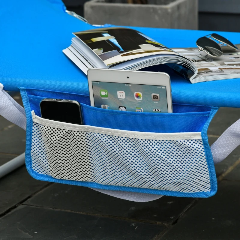 Outsunny Set 2 Sdraio da Giardino Pieghevoli, Schienale Regolabile su 5 Posizioni e Apertura per il Viso, 182x55x28cm Blu