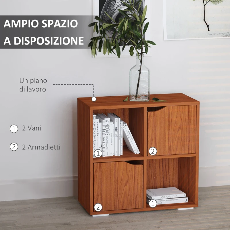 HOMCOM Mobiletto Libreria a 4 Scomparti in Legno 60 x 29 x 60cm